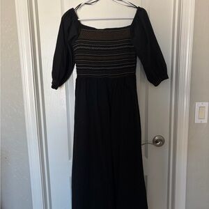 Old Navy Black Maxi Dress with Brown Striped Smocking